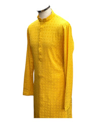 Haldi Yellow - Rich Sequins Lucknowi Chiffon Mens Indian Kurta Set with Smart Pants - Weddings / Walimas , Sangeet, Eid, Mehndi / Henna - SHU2502 KC 0325