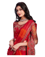 Red - Chiffon Saree with Fancy Ready made Blouse - SS29008  TP 0624