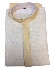 Cream - Shaded Lucknowi Sequins Mens Indian Kurta Set - Weddings / Walimas , Sangeet, Eid, Mehndi / Henna - KCS1040 VK 0225