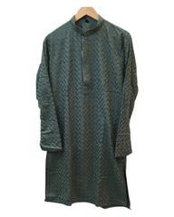 Sea Green - Rich Sequins Lucknowi Chiffon Mens Indian Kurta Set with Smart Pants - Weddings / Walimas , Sangeet, Eid, Mehndi / Henna - YD2501 KC 0225