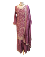 Lilac - Simple / Classy Ladies Indian Palazzo Trousers Suit with Printed Dupatta - Size 16 (42