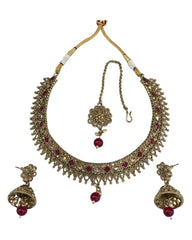 Fuchsia - Medium - Antique Gold Finish Necklace Set with Earrings - DAJ531 KY 0724