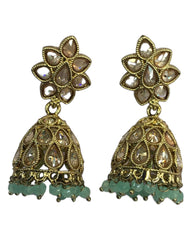 Mint Green - Small - Antique Finish Traditional Zhumki Earrings - Bollywood - Weddings - SV2407 J 0724