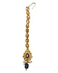 Navy Blue - Gold Finish Small Size Tika Head Piece - Indian Ladies Fashion Jewellery - AE2433 11Vp24