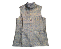 Grey - Banarasi Handloom Brocade Mens Waistcoat - UK Stock- Dispatch in 24 hrs - KCS241101 KK