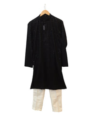 Black - Rich Sequins Lucknowi Chiffon Mens Indian Kurta Set with Smart Pants - Weddings / Walimas , Sangeet, Eid, Mehndi / Henna - YD2501 KC 0225