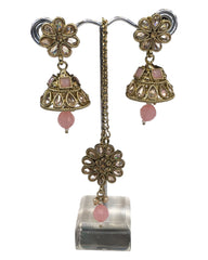 Pink - Medium - Antique Gold Finish Necklace Set with Earrings - DAJ531 KY 0724