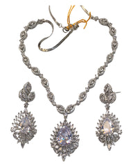 Clear - Medium - Silver Finish Necklace Set with Earrings - AE2406 A 0724