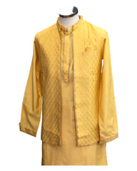 Haldi Yellow - Mens Kurta Set with Rich Brocade Waistcoat  - SHU2507 TY 0325