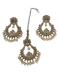 Gold - Large Size Antique Gold Finish Necklace Set with Earrings - SB396  11KK24