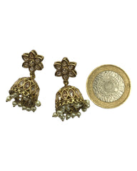 Purple - Small - Antique Finish Traditional Zhumki Earrings - Bollywood - Weddings - SV2406 J 0724