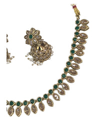 Green - Small - Antique Gold Finish Necklace Set with Earrings - AE2402 C 0724