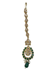 Green - Antique Gold Finish Medium Size Tika Head Piece - Indian Ladies Fashion Jewellery - AE2435 11Vp24