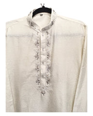 Cream- Rich Crepe Brocade Mens Indian Kurta set - Weddings / Walimas , Sangeet, Eid, Mehndi / Henna - KCS1033 06TT24