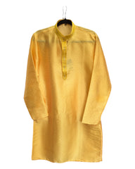 Yellow - Banarasi Brocade Mens Indian Kurta set - Weddings / Walimas , Sangeet, Eid, Mehndi / Henna - KCS1066 06KP24