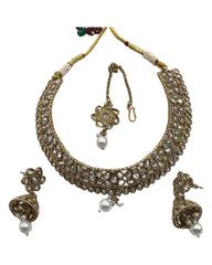 Clear - Medium - Antique Gold Finish Necklace Set with Earrings - DAJ474 H 0724