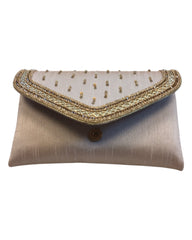 Champagne / Light Brown - Rich Silky Antique Embroidered Clutch Bag - AY253 10Rp24