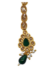 Green - Gold Finish Small Size Tika Head Piece - Indian Ladies Fashion Jewellery - AE2433 11Vp24