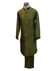 Henna Mehndi Green - Raw Silky Mens Indian Kurta set - Pair with a waistcoat or wear under Sherwanis - Weddings / Walimas , Sangeet, Mehndi / Henna , Eid / Diwali - BS2504 01KV25