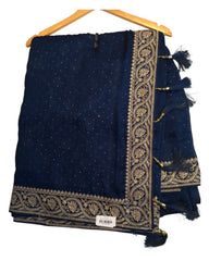 Navy Blue - Crepe -Fancy Party Saree with Blouse Piece - SP2407 11VV24