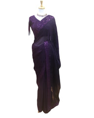 Purple - Crepe Silky Saree with Fancy Ready made Blouse - ANM12007 VA 1123