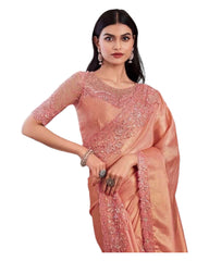 Peach - Chiffon Saree with Fancy Ready made Blouse - SS29006  TT 0624