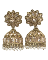 Gold - Medium - Antique Gold Finish Traditional Zhumki Earrings - Bollywood - Weddings - SV2409 Rp 0724