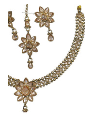 Gold / Neutral - Medium Size Antique Gold Finish Necklace Set with Earrings & Head Piece /Tika- SLV80  11H24