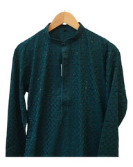 Teal / Rama Green - Rich Sequins Lucknowi Chiffon Mens Indian Kurta Set with Smart Pants - Weddings / Walimas , Sangeet, Eid, Mehndi / Henna - YD2501 KC 0225