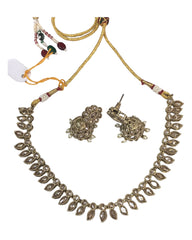 Gold - Small - Antique Gold Finish Necklace Set with Earrings - AE2402 C 0724