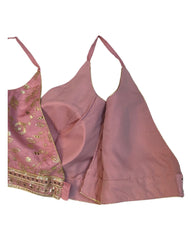 Baby Pink - Low V Neck Embroidered Saree / Lehenga Blouse - 40