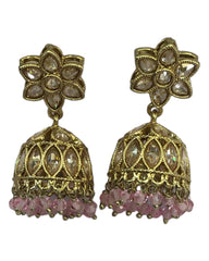 Pink - Small - Antique Finish Traditional Zhumki Earrings - Bollywood - Weddings - SV2406 J 0724