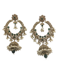 Green - Large - Antique Finish Traditional Earrings - Bollywood - Weddings - NIR818 C 0724