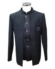 PREMIUM Slim Fit Mens Black BandhGala / Prince / Chinese Collar Open Jacket with inside Waistcoat- Fantastic Fit - CS2408 JC 0524