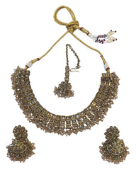 Champagne - Medium Size Antique Gold Finish Necklace Set with Earrings - PRI1786  11H24