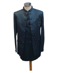 Teal - PREMIUM Slim Fit Mens Self Brocade BandhGala / Prince / Chinese Collar Jacket with Long Waistcoat - Fantastic Fit - CS2505 01PY25