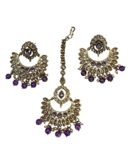 Purple - Large Size Antique Gold Finish Necklace Set with Earrings - AV7783  11KK24