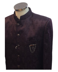 Dark Wine - PREMIUM Slim Fit Mens Self Brocade BandhGala / Prince / Chinese Collar Jacket with Long Waistcoat - Fantastic Fit - CS2505 01PY25