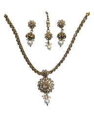 Gold / Neutral - Small Size Antique Gold Finish Necklace Set with Earrings & Head Piece /Tika- SLV79  11A24