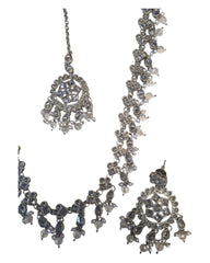 Clear - Large Size Silver Finish Long Necklace Set with Earrings - RZ13  11KT24