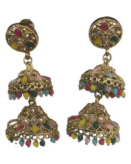 Multi - Large - Antique Finish Traditional Zhumki Earrings - Bollywood - Weddings - HB992 C 0724