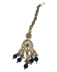 Navy Blue - Large Size Antique Gold Finish Necklace Set with Earrings - JIG49  11H24