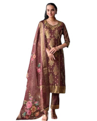 Magenta Pink - Banarasi Handloom Ladies Indian Salwar Suit with Printed Dupatta - Available in Size 10 (36