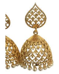 Gold - Large - Gold Finish Traditional Zhumki Earrings - Bollywood - Weddings - SV2412 Jp 0724