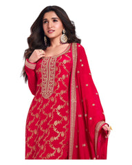 Red - Simple / Classy Silky Ladies Indian Salwar Suit with Rich Dupatta - Available in Sizes 10,14 & 18 - VF69184 TY 0924