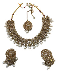 Gold - Large - Antique Gold Finish Necklace Set with Earrings - RAK203 KK 0724