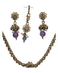 Lilac - Small Size Antique Gold Finish Necklace Set with Earrings & Head Piece /Tika- SLV79  11A24