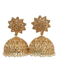 Gold - Large - Gold Finish Traditional Zhumki Earrings - Bollywood - Weddings - SV2411 C 0724