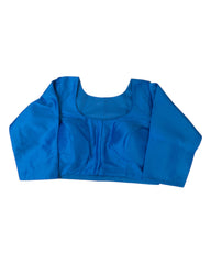 Blue - Silky Saree blouse with cups,  Long Sleeves, High Back - 42