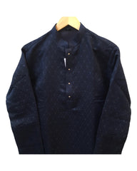 Navy Blue - Rich Banarasi Self Brocade Mens Indian Kurta Set with Smart Pants - Weddings / Walimas , Sangeet, Eid, Mehndi / Henna - YD2502 KC 0225